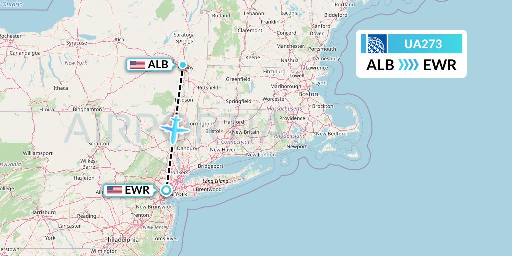 UA273 United Airlines Flight Map: Albany to New York