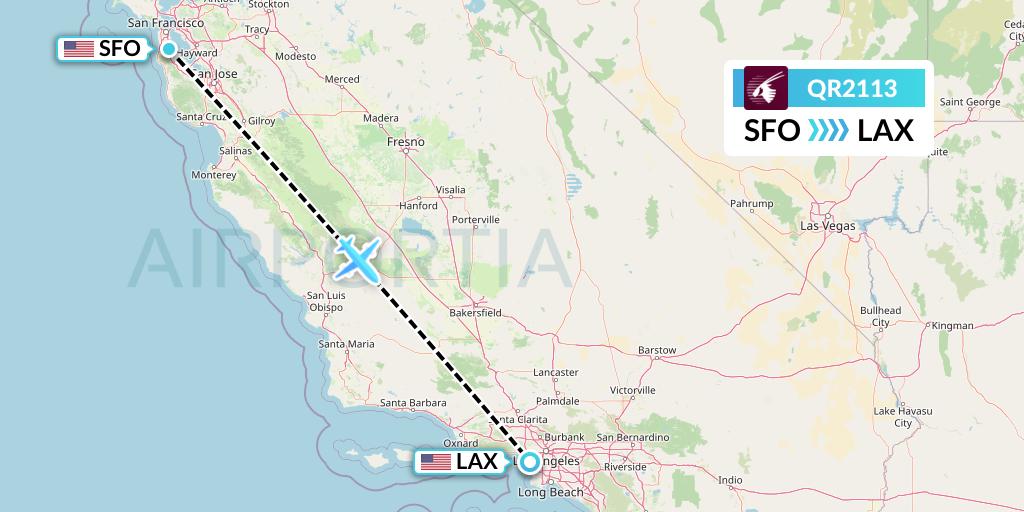 QR2113 Qatar Airways Flight Map: San Francisco to Los Angeles