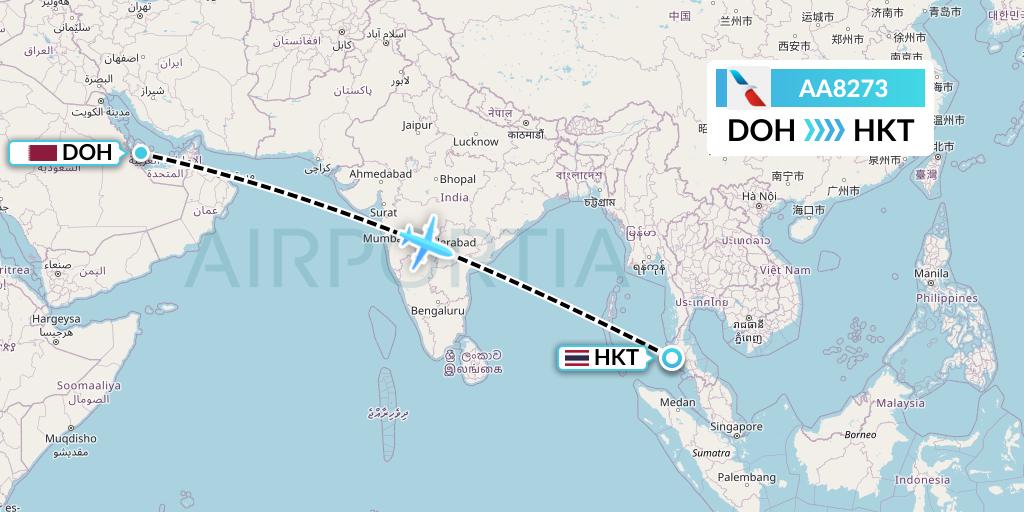 AA8273 American Airlines Flight Map: Doha to Phuket