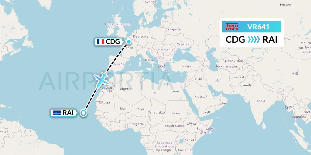 VR641 TACV Cape Verde Airlines Flight Map: Paris to Praia