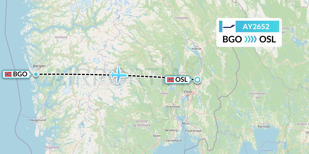 AY2652 Finnair Flight Map: Bergen to Oslo