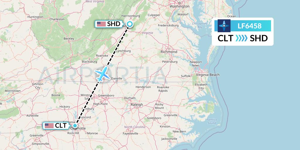 LF6458 Corporate Flight Management Flight Map: Charlotte to Staunton