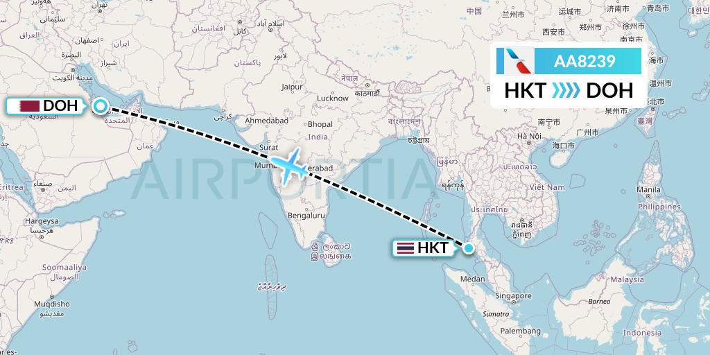 AA8239 American Airlines Flight Map: Phuket to Doha