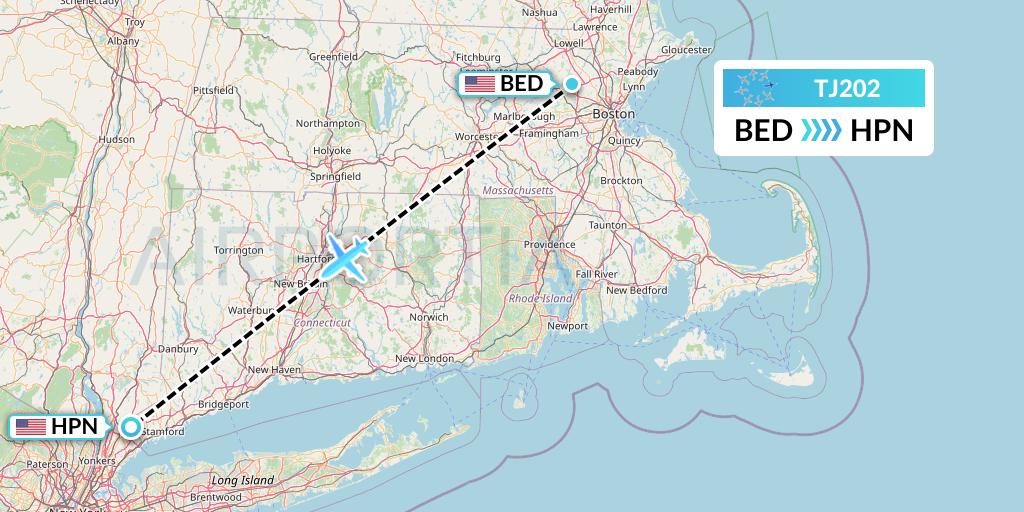 TJ202 Tradewind Aviation Flight Map: Bedford to White Plains