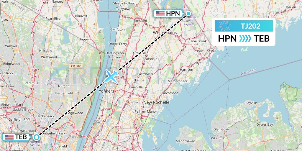 TJ202 Tradewind Aviation Flight Map: White Plains to Teterboro