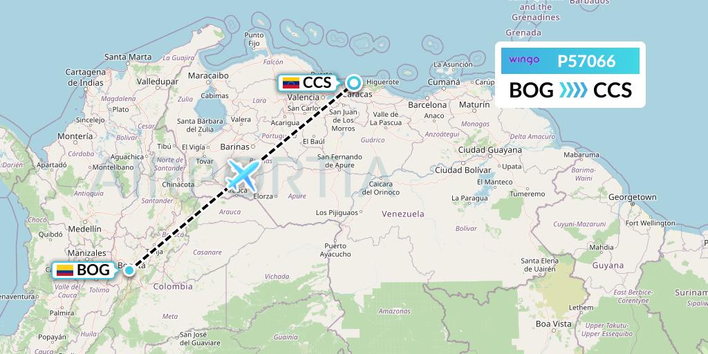 P57066 Copa Airlines Colombia Flight Map: Bogota to Caracas