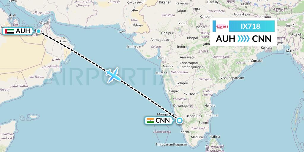 IX718 Air India Express Flight Map: Abu Dhabi to Mattannur