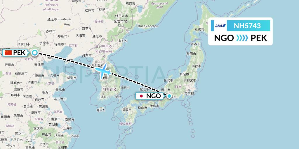 NH5743 All Nippon Airways Flight Map: Nagoya to Beijing
