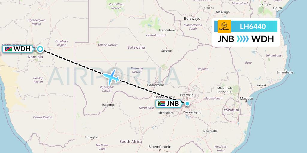 LH6440 Lufthansa Flight Map: Johannesburg to Windhoek