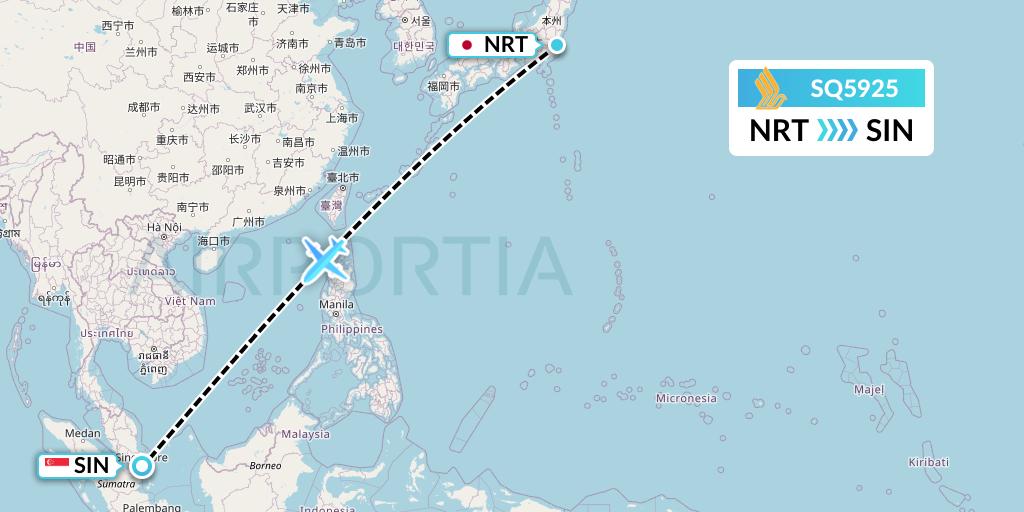 SQ5925 Singapore Airlines Flight Map: Tokyo to Singapore