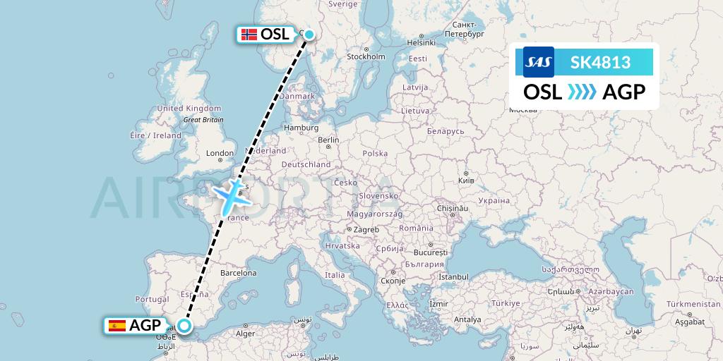 SK4813 SAS Flight Map: Oslo to Malaga
