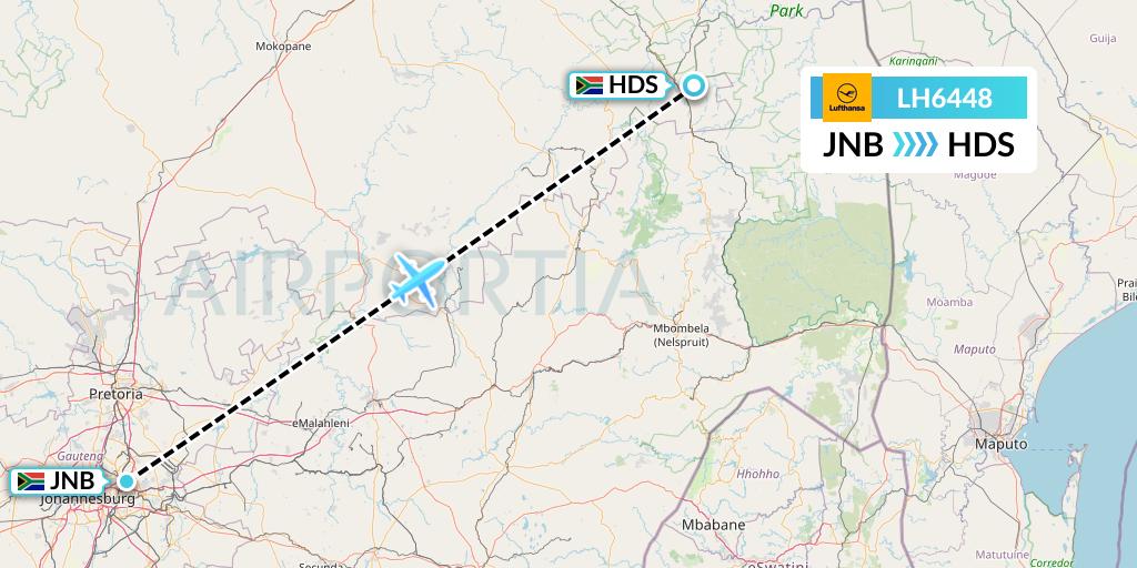 LH6448 Lufthansa Flight Map: Johannesburg to Hoedspruit