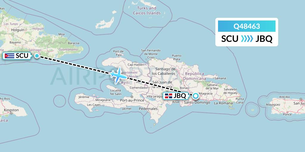 Q48463 Euroairlines Flight Map: Santiago de Cuba to Santo Domingo
