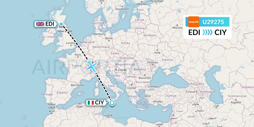 U29275 EasyJet Flight Map: Edinburgh to Comiso