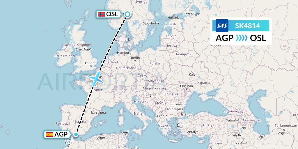 SK4814 SAS Flight Map: Malaga to Oslo