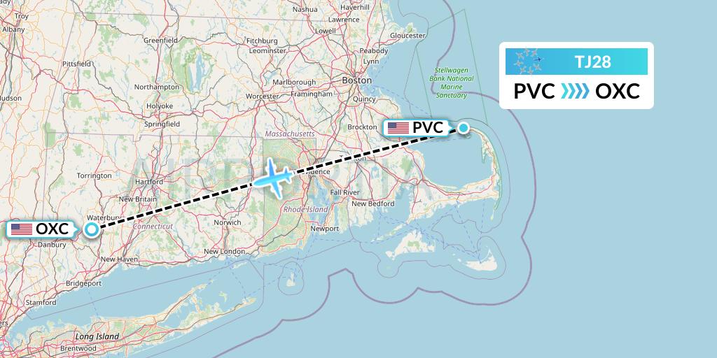 TJ28 Tradewind Aviation Flight Map: Provincetown to Oxford