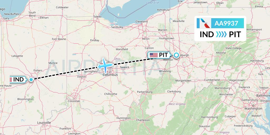 AA9937 American Airlines Flight Map: Indianapolis to Pittsburgh