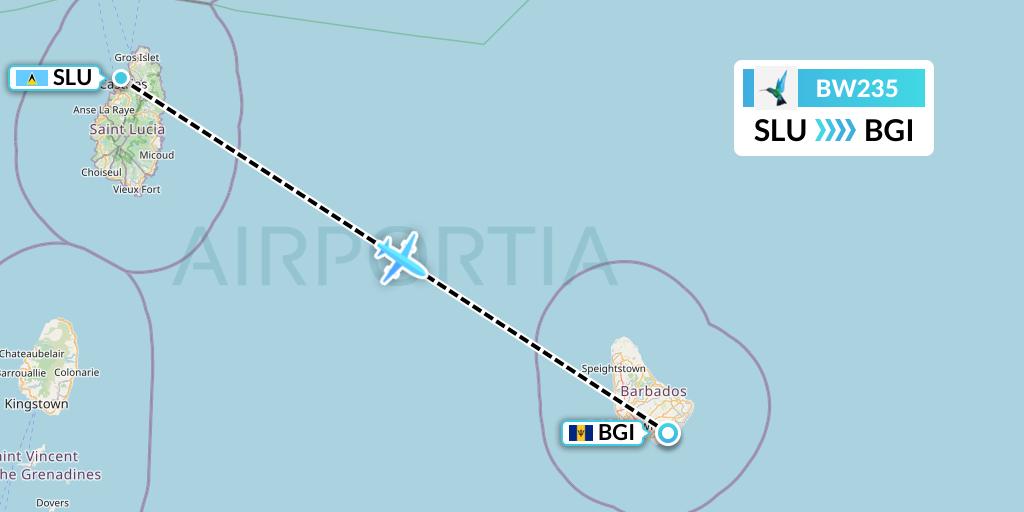 BW235 Caribbean Airlines Flight Map: Castries to Bridgetown