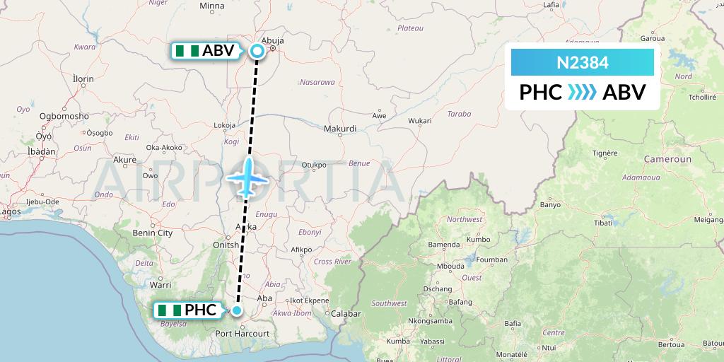 N2384 Aero Contractors Company Of Nigeria Flight Map: Port Harcourt to Abuja