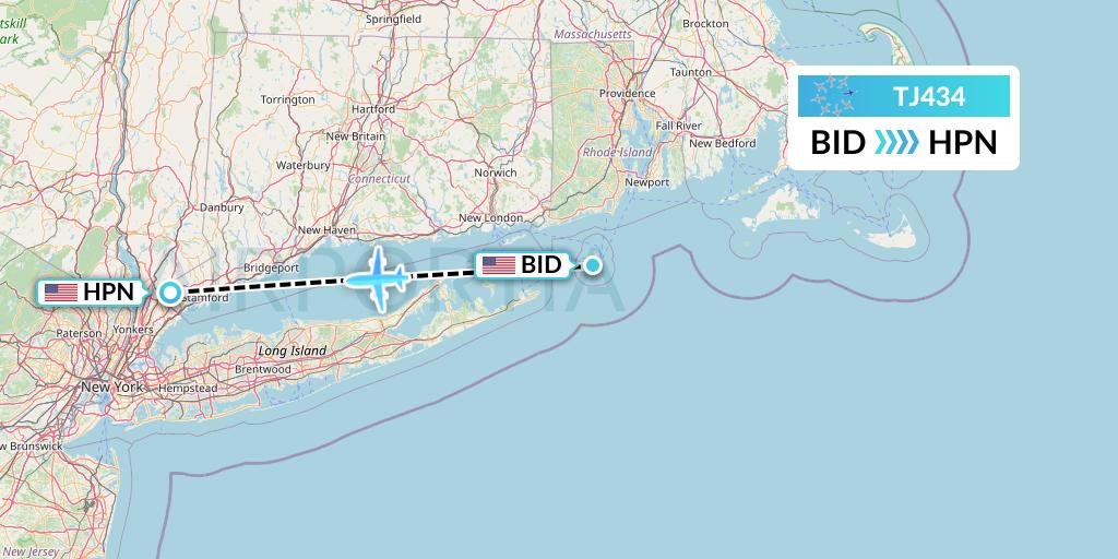 TJ434 Tradewind Aviation Flight Map: Block Island to White Plains