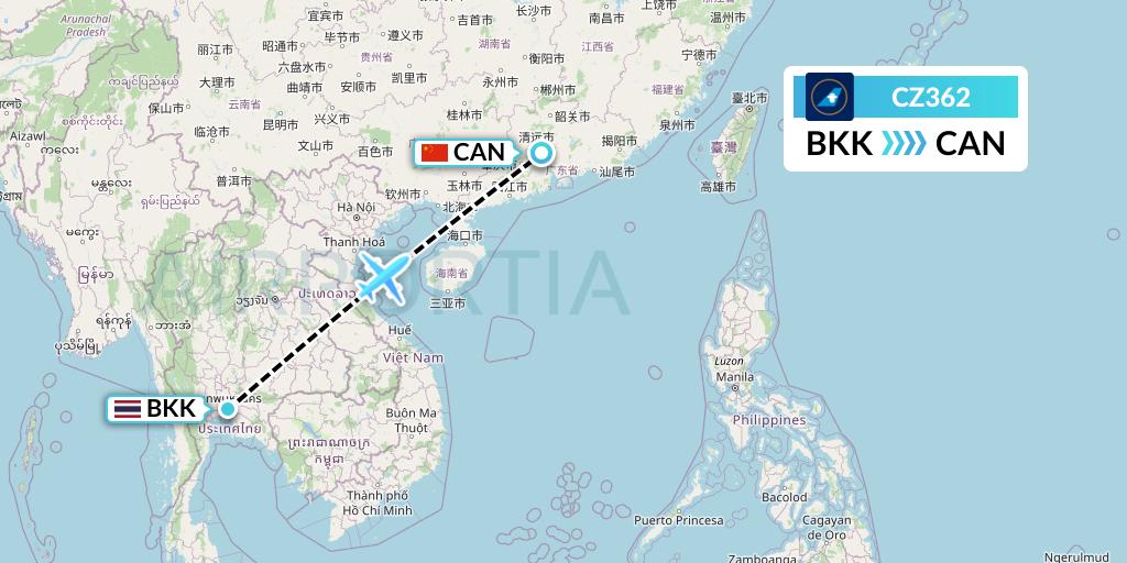 CZ362 China Southern Airlines Flight Map: Bangkok to Guangzhou