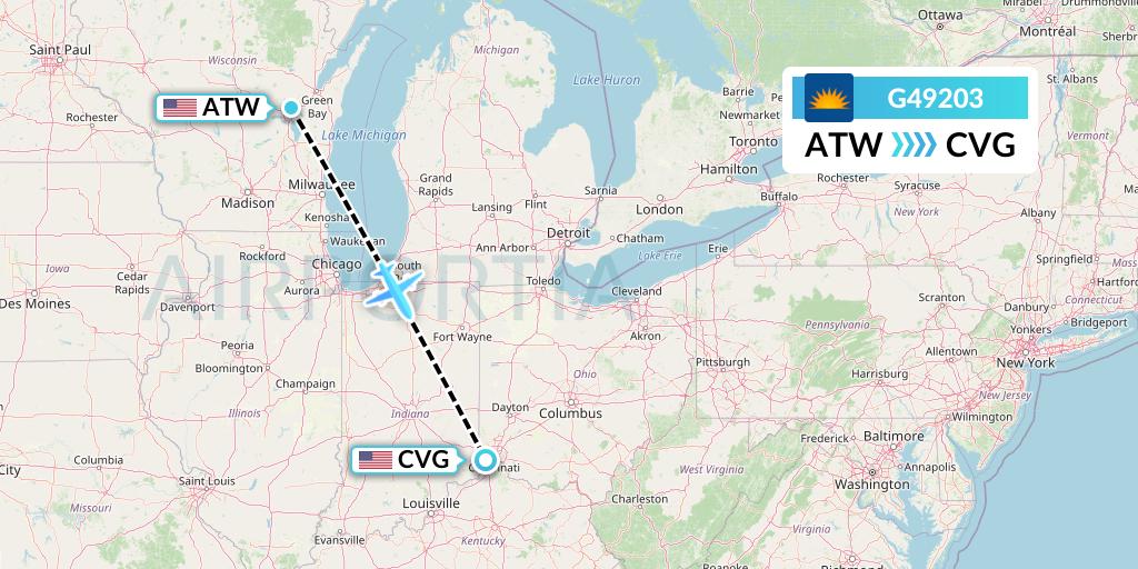 G49203 Allegiant Air Flight Map: Appleton to Cincinnati