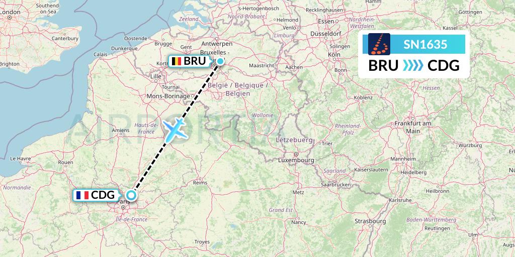 SN1635 Brussels Airlines Flight Map: Brussels to Paris