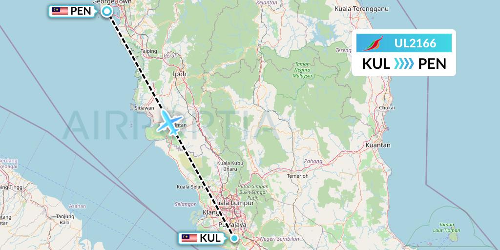 UL2166 SriLankan Airlines Flight Map: Kuala Lumpur to Penang