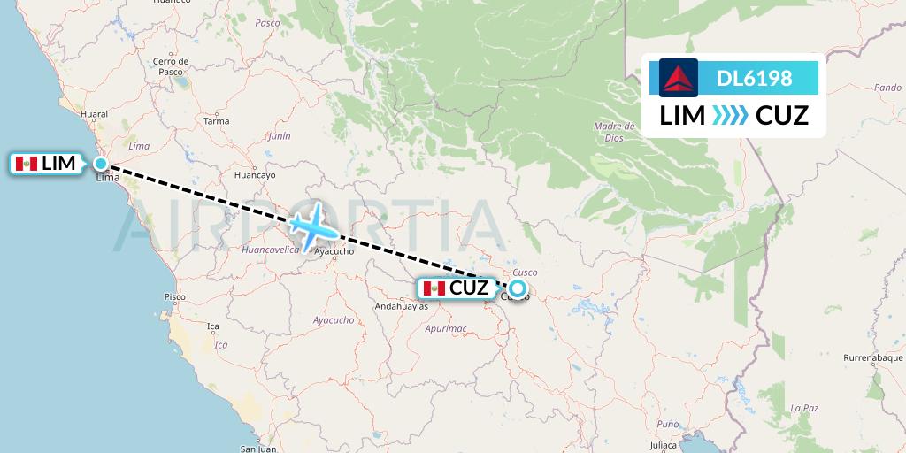 DL6198 Delta Air Lines Flight Map: Lima to Cusco