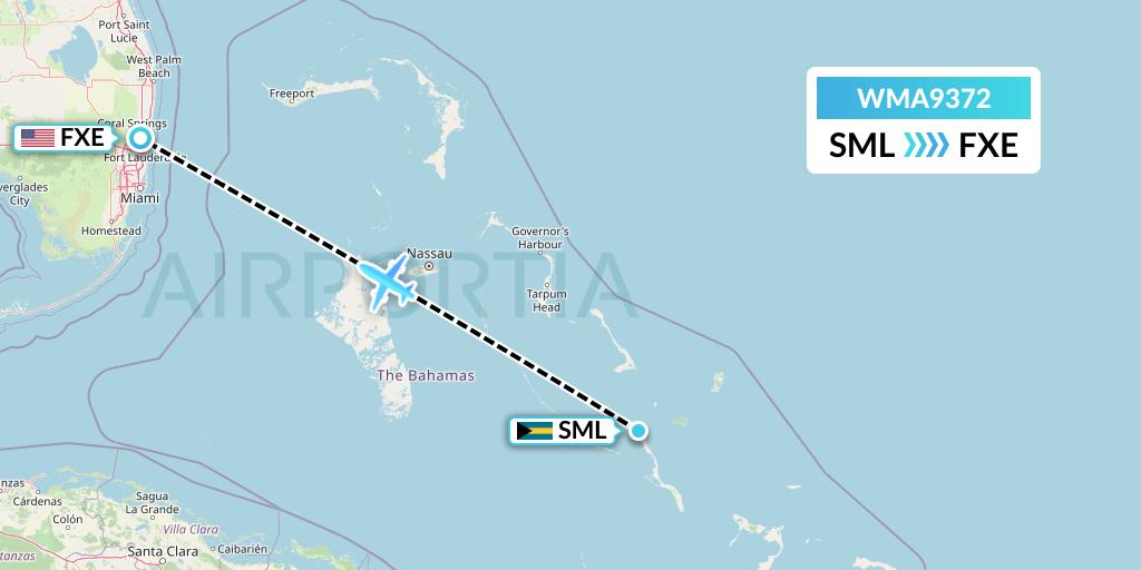 WMA9372 Watermakers Air Flight Map: Stella Maris to Fort Lauderdale