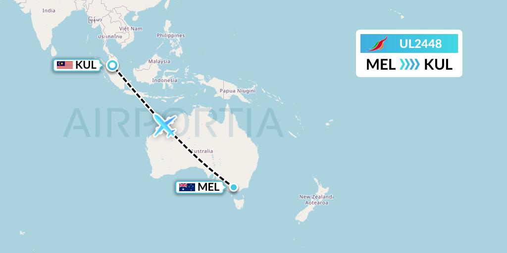 UL2448 SriLankan Airlines Flight Map: Melbourne to Kuala Lumpur
