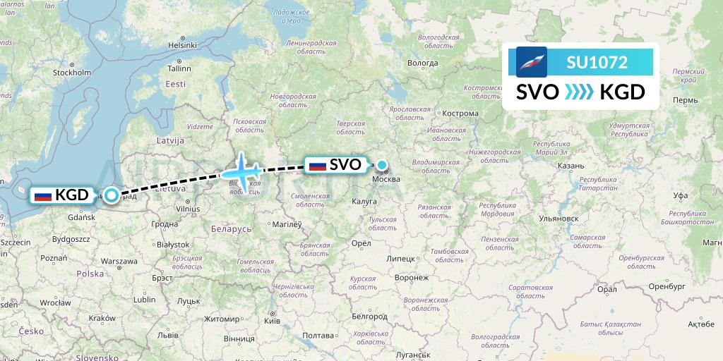 SU1072 Aeroflot Flight Map: Moscow to Kaliningrad