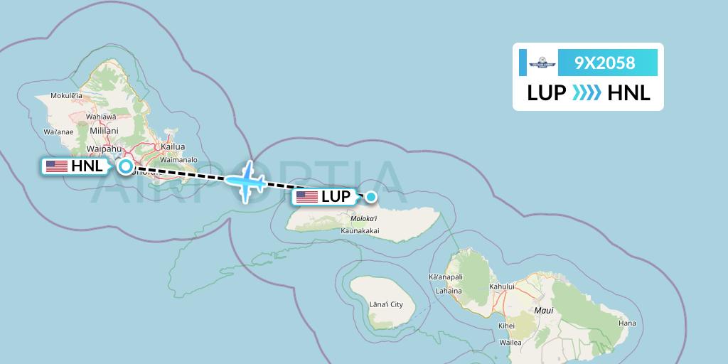 9X2058 Southern Airways Express Flight Map: Kalaupapa to Honolulu
