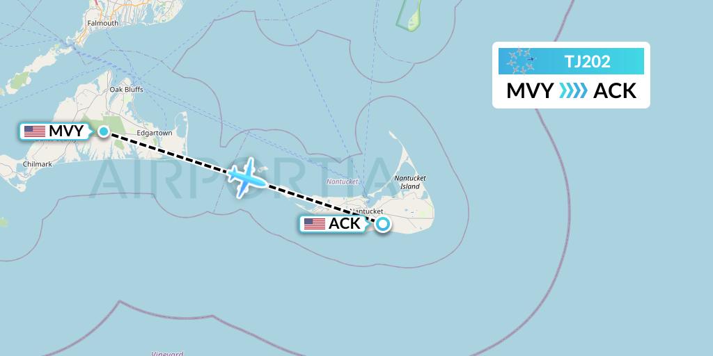 TJ202 Tradewind Aviation Flight Map: Martha's Vineyard to Nantucket