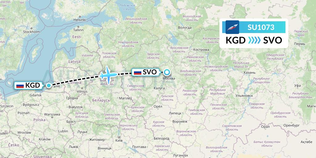 SU1073 Aeroflot Flight Map: Kaliningrad to Moscow