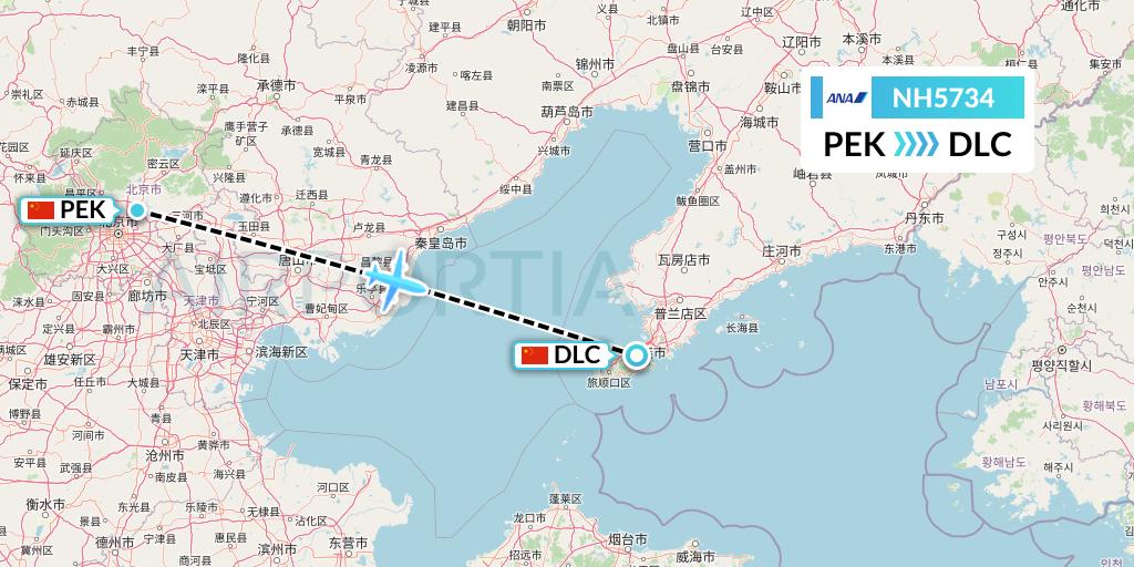 NH5734 All Nippon Airways Flight Map: Beijing to Dalian