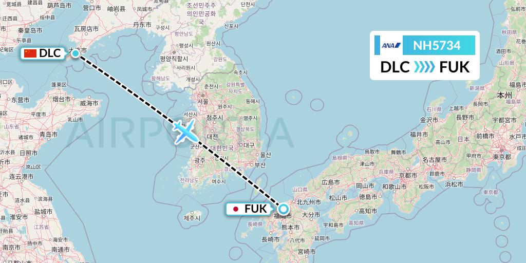 NH5734 All Nippon Airways Flight Map: Dalian to Fukuoka