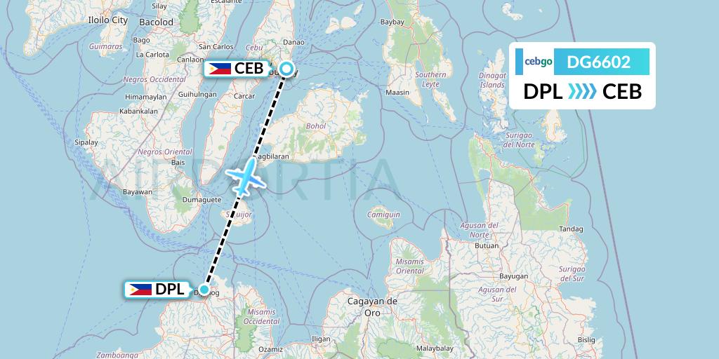DG6602 Cebgo Flight Map: Dipolog to Cebu