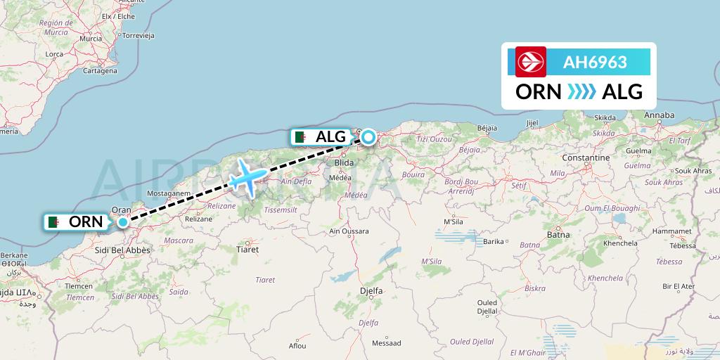 AH6963 Air Algerie Flight Map: Oran to Algiers