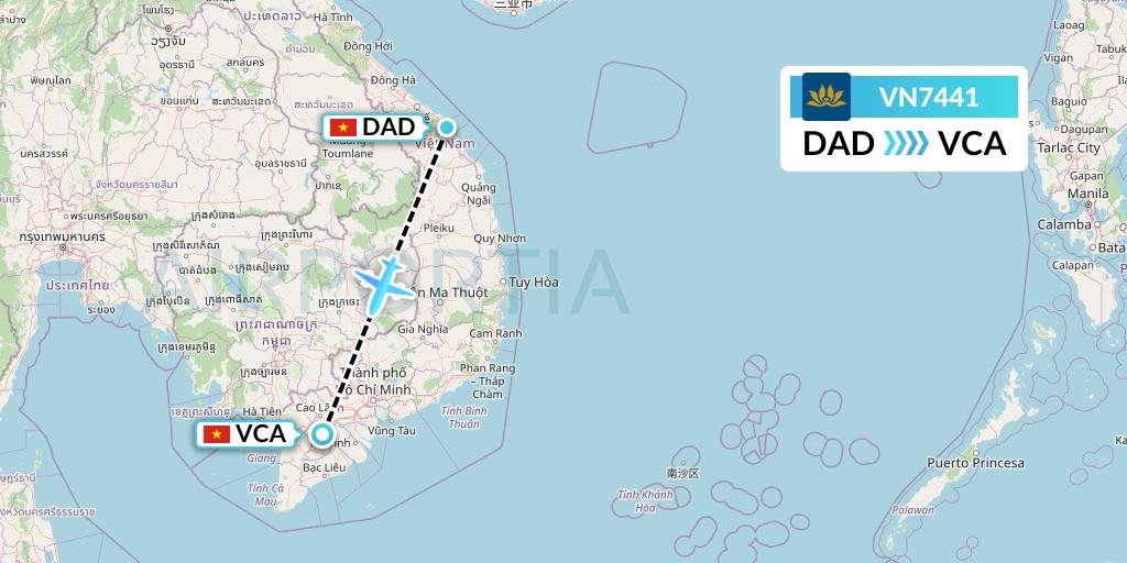 VN7441 Vietnam Airlines Flight Map: Da Nang to Can Tho