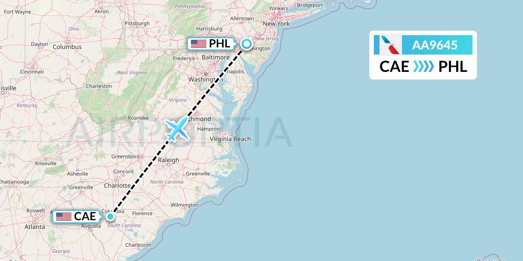 AA9645 Flight Status American Airlines Columbia to Philadelphia (AAL9645)