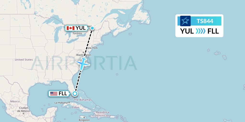 TS844 Air Transat Flight Map: Montreal to Fort Lauderdale