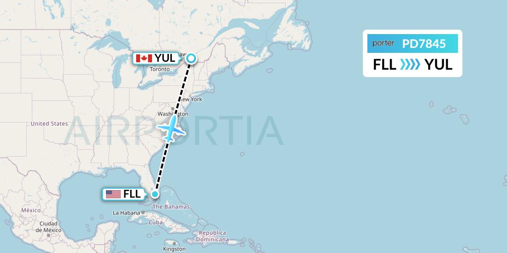 PD7845 Porter Airlines Flight Map: Fort Lauderdale to Montreal