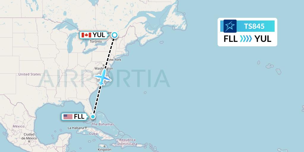 TS845 Air Transat Flight Map: Fort Lauderdale to Montreal