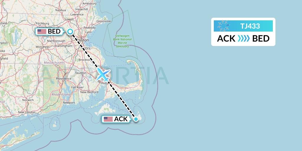 TJ433 Tradewind Aviation Flight Map: Nantucket to Bedford