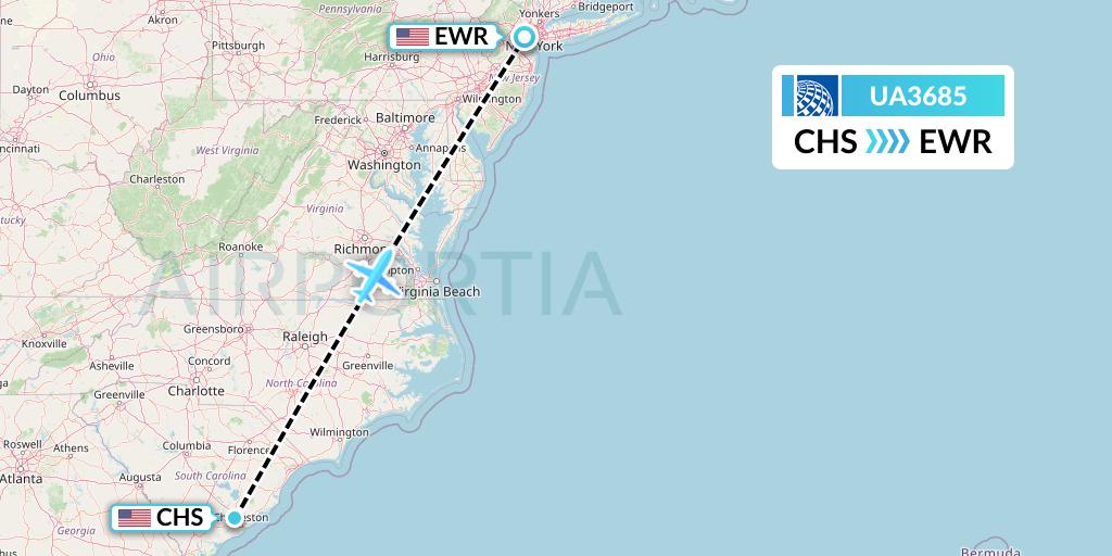 UA3685 United Airlines Flight Map: Charleston to New York