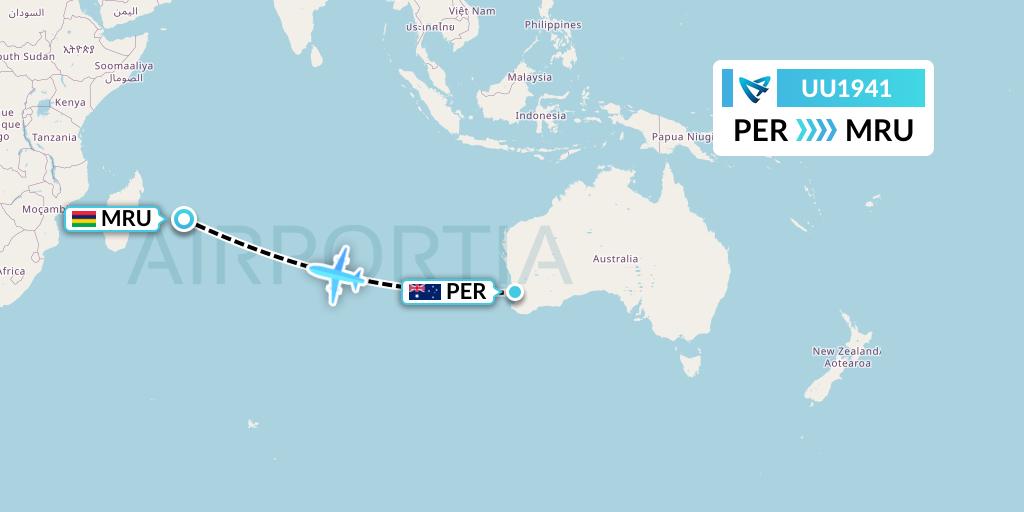 UU1941 Air Austral Flight Map: Perth to Port Louis