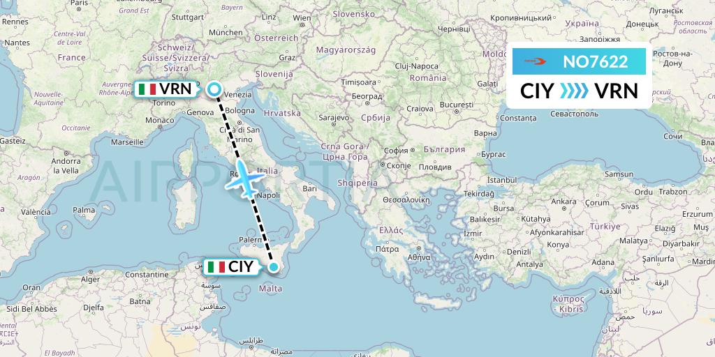 NO7622 Neos Flight Map: Comiso to Verona