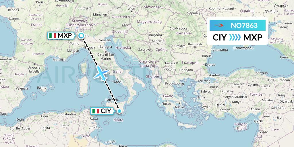 NO7863 Neos Flight Map: Comiso to Milan