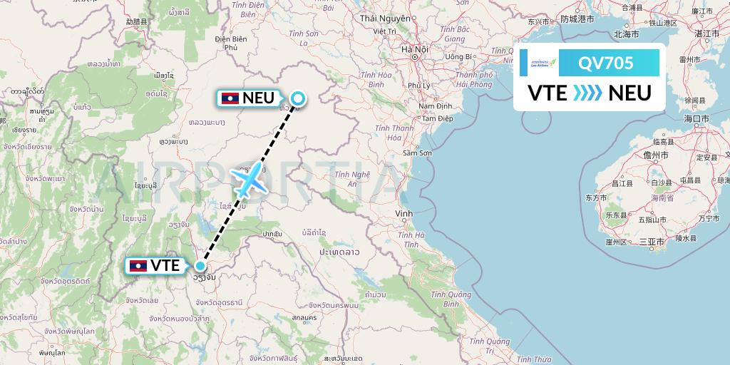 QV705 Lao Airlines Flight Map: Vientiane to Laos